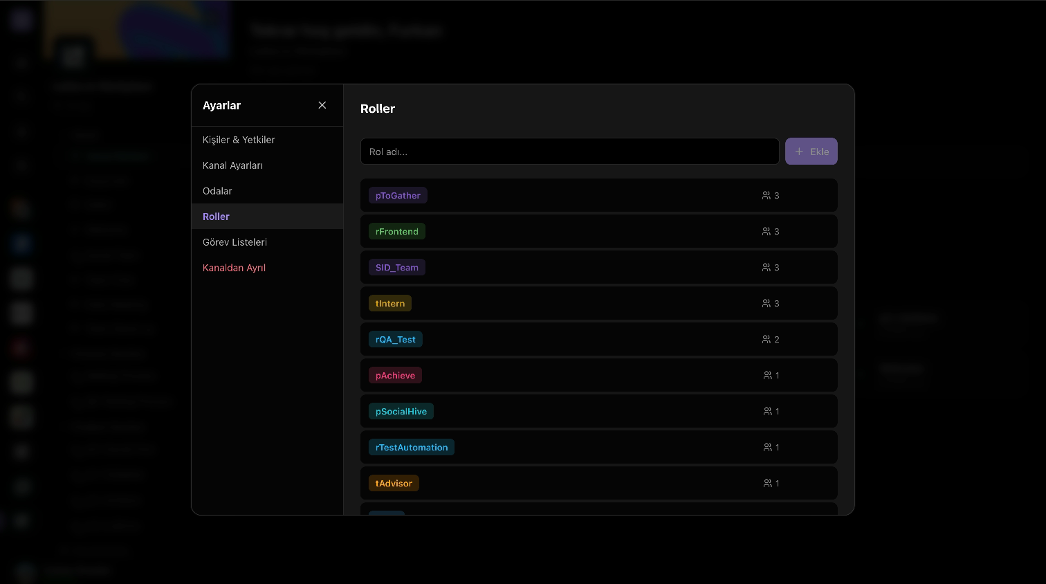 A Huddin room list with role tag pills gating access to specific rooms